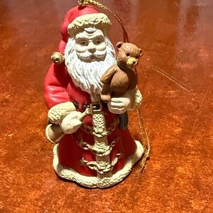 Santa Claus Ornament with Bear - Red and Brown